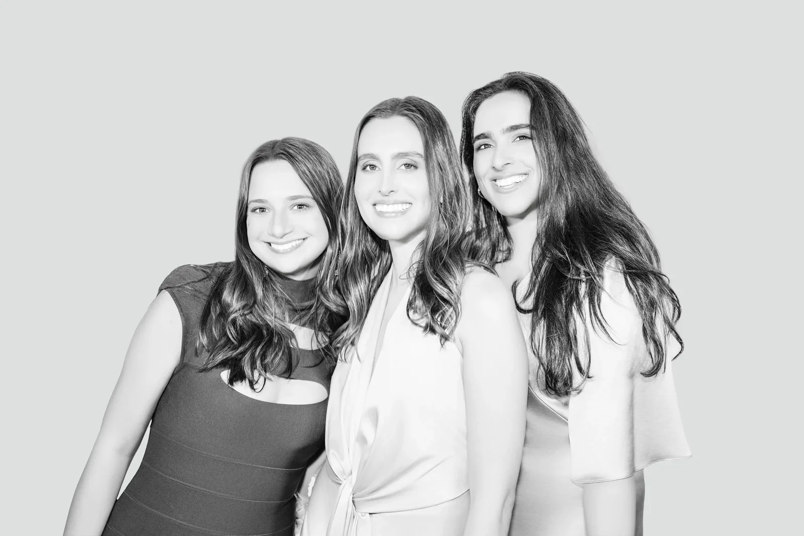 Black and white Glam Booth portrait of three friends
