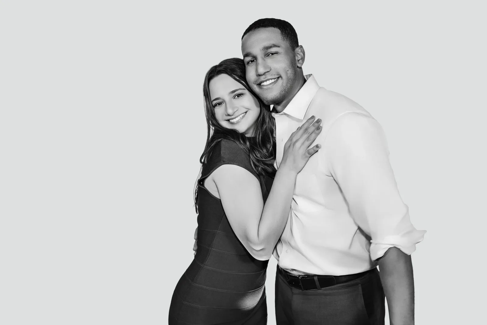 Black and white Glam Booth portrait of a smiling couple
